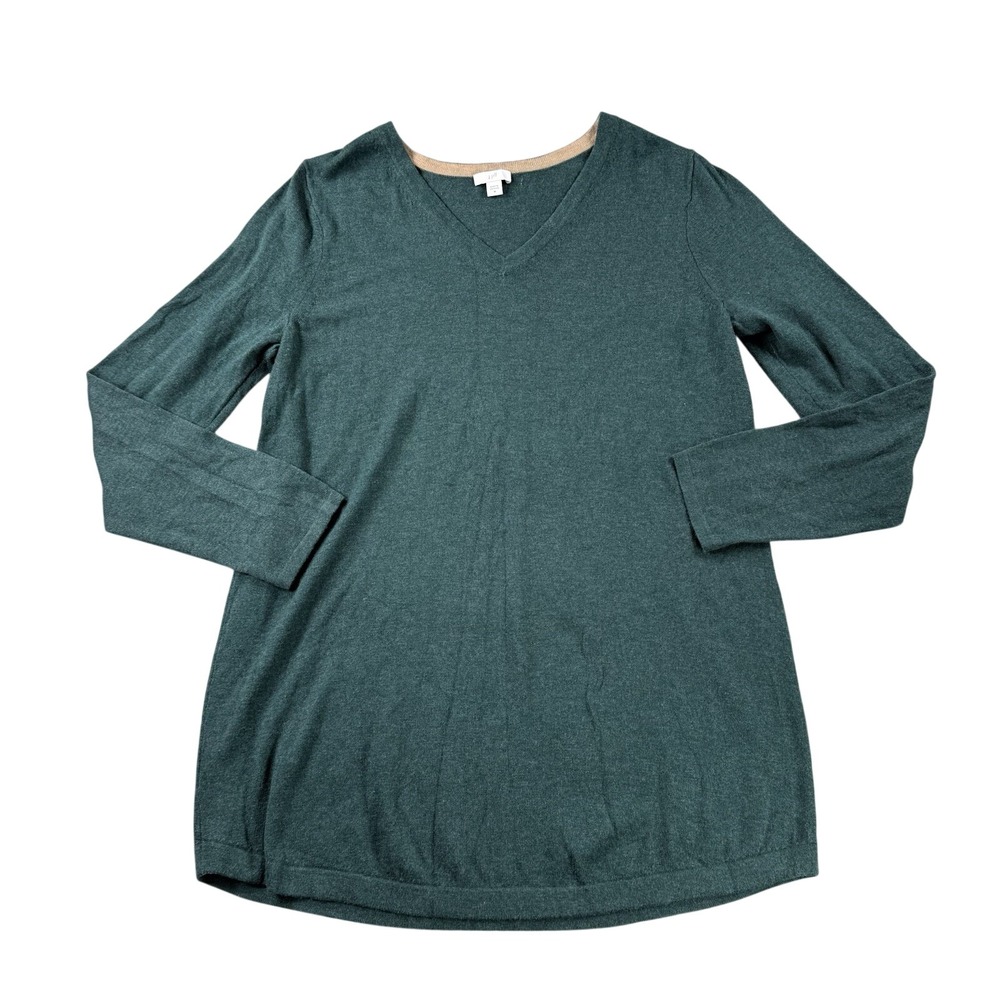 J Jill Sweater Womens M Green Tunic V‎ Neck Pullover Lightweight Casual Career